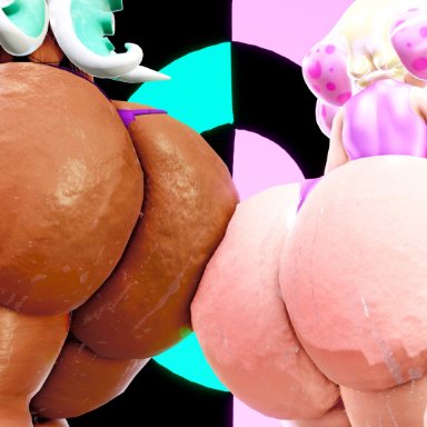 nintendo, splatoon, splatoon 2, inkling, inkling girl, marina (splatoon), octoling, octoling girl, off the hook (splatoon), pearl (splatoon), prevence, 2girls, ass, big ass, big butt