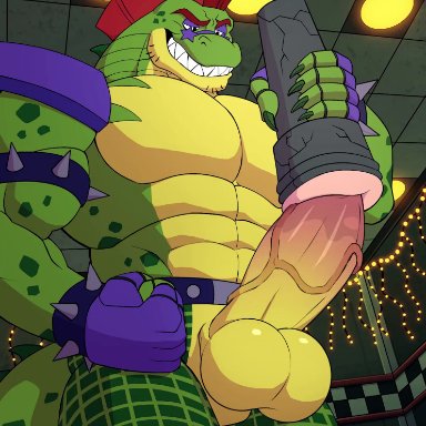 five nights at freddy's, scottgames, steel wool studios, montgomery gator (fnaf), e-zoid, k jukesnsfw, kidde jukes, 1boy, abs, alligator, alligatorid, animatronic, anthro, anthro focus, anthro only