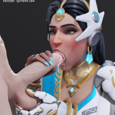 overwatch, symmetra, rwt4184, 1boy1girl, 1boys, 1girls, big balls, big penis, caressing testicles, cock worship, cum, cum in mouth, cum inside, dark-skinned female, dominant male