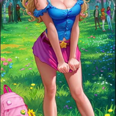stardew valley, haley (stardew valley), aroma sensei, 1girls, ass, big ass, big breasts, big lips, blonde hair, blue eyes, breasts, busty, clothed, curvaceous, curvy