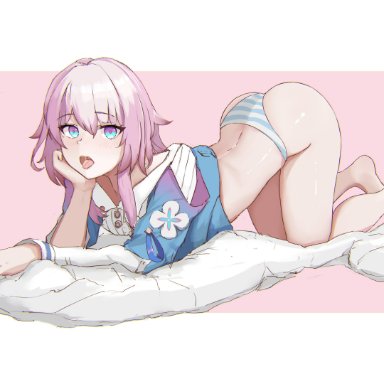 honkai: star rail, march 7th (honkai: star rail), ass up, open mouth, panties, pink hair, solo female