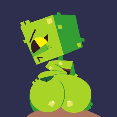 minecraft, creeper, creeper (minecraft), creeper girl, jjoyplus, 1boy, 1girls, angry, angry expression, angry face, anus, anus peek, frown, green body, humanoid