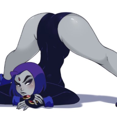 dc, dc comics, teen titans, rachel roth, raven, raven (dc), ravenemore, 1girls, annoyed, ass, ass up, big ass, blush, bob cut, boots