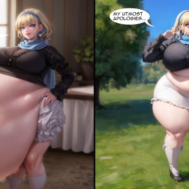 fire emblem, fire emblem: three houses, nintendo, constance von nuvelle, unknown character, novelvore, 1girls, after vore, bbw, big belly, big breasts, blonde hair, breast expansion, chubby, digestion