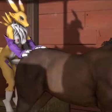 digimon, renamon, sumeriandragon, anal, anal sex, animal, anthro, being watched, cum, cum in ass, cum inside, cum while forced, cum while penetrated, disgusted, farm