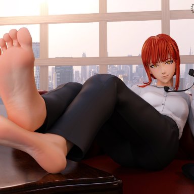 chainsaw man, makima (chainsaw man), necdaz91, 1girls, barefoot, clothed, clothing, feet, female, female only, foot fetish, soles, solo, solo female, solo focus