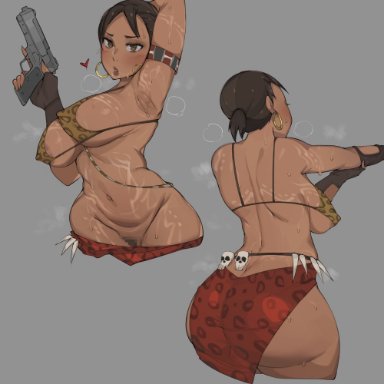 capcom, resident evil, resident evil 5, sheva alomar, bobtheneet, 1girls, ass, bikini top, breasts, brown eyes, brown hair, brown skin, cleavage, dark-skinned female, dark skin