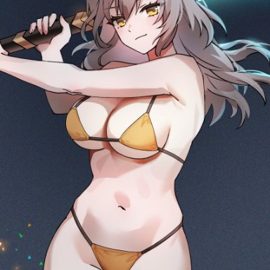 honkai: star rail, stelle (honkai: star rail), foxyreine, 1girls, bikini, solo, solo female