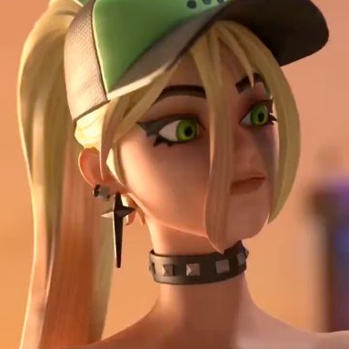 epic games, fortnite, dusty (fortnite), helsie (fortnite), 2girls, ahe gao, areolae, arm tattoo, armband, armbands, arms up, armwear, baseball cap, blonde hair, bottomless