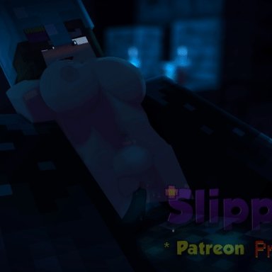 minecraft, jenny belle, warden (minecraft), slipperyt, 1boy, 1girls, big breasts, blush, bouncing breasts, inflation, penis, pleasure face, pussy, riding, riding penis