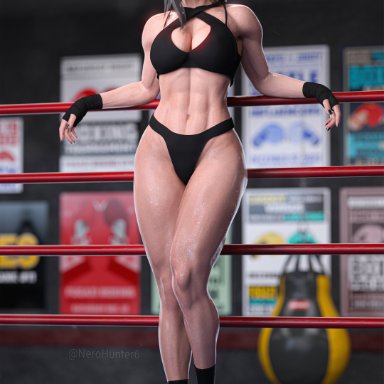 final fantasy, final fantasy vii, final fantasy vii remake, square enix, tifa lockhart, nerohunter6, 1girls, abs, ass, big ass, big breasts, black hair, black nail polish, black nails, boxing ring