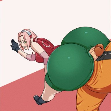 naruto, naruto (series), naruto shippuden, sakura haruno, uzumaki naruto, nimebooty, 1boy, 1girls, ass, ass focus, assjob, bending over, bent over, big ass, big butt