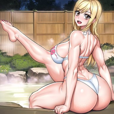 fairy tail, lucy heartfilia, kactzzu, 1girls, ass, bikini, blonde hair, breasts, dat ass, female, hot spring, huge ass, huge breasts, long hair, long legs