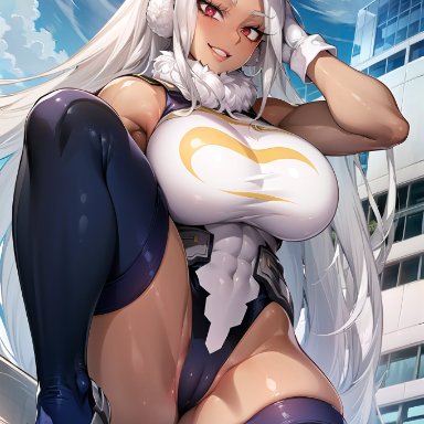 my hero academia, miruko, rumi usagiyama, stable diffusion, bunny ears, bunny girl, bunny suit, curvy body, curvy female, curvy figure, female, long hair, looking at viewer, mature female, smiling at viewer