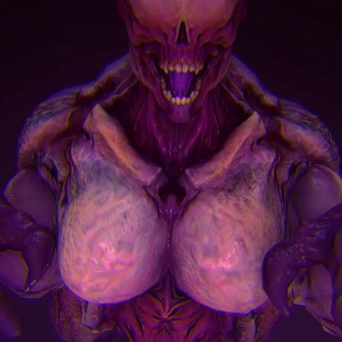 doom (series), doom slayer (doom), hell knight, dahsharky, big breasts, black skin, blowjob, cum, cum in mouth, demon girl, duo, monster girl, oral, paizuri, penis rubbing face