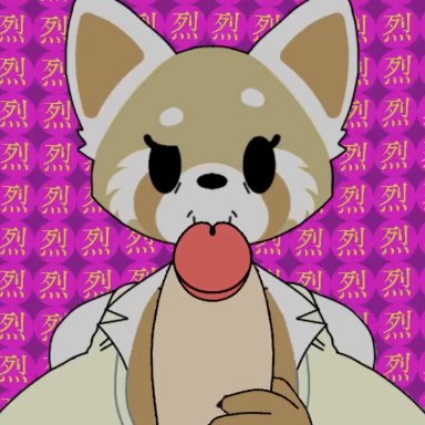 aggressive retsuko, beat banger, retsuko's mother, 1boy, 1girls, all the way to the base, anthro, areola, areolae, balls, big breasts, big penis, breasts, clothed female nude male, cum