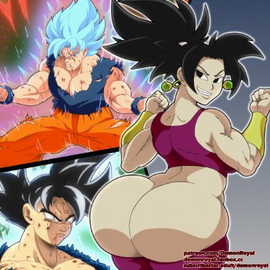 dragon ball, dragon ball super, kefla, saiyan, son goku, demonroyal, 1boy, 1girls, ass, big ass, big butt, black hair, black hair female, bubble ass, bubble butt