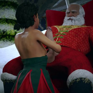 christmas, the walking dead, the walking dead game, clementine (the walking dead), santa claus, kawaiidetectiveenthusiast, 1boy, 1boy1girl, 1girls, age difference, breasts out, cum, cum in mouth, cumshot, cumshot in mouth