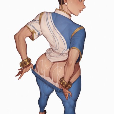 capcom, street fighter, street fighter 6, chun-li, asura (artist), 1girls, ass, assertive, big ass, blush, brown eyes, brown hair, chinese clothes, clothed, clothing