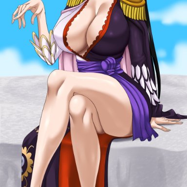 one piece, boa hancock, pinkpawg, ass, big ass, big breasts, big butt, black hair, blue eyes, boob window, breasts, breasts bigger than head, bubble ass, bubble butt, child bearing hips