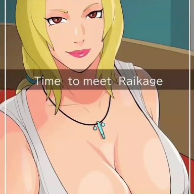 naruto, naruto (series), naruto shippuden, snapchat, raikage, tsunade, raikage art, 1girls, big breasts, blonde hair, breasts, busty, cleavage, clothed, female