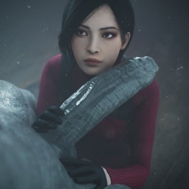 resident evil, ada wong, mr x, stephanie23, asian female, black gloves, black hair, classy, dutch angle, female, foreskin, gloves, grey-skinned male, grey skin, hand on another's thigh