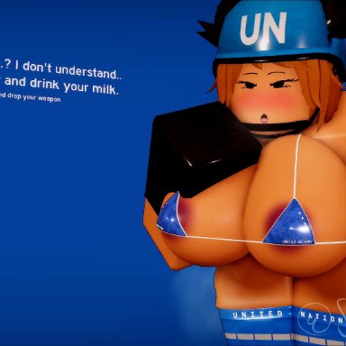 roblox, united nations, cecilia (seesee), original character, robloxian, seesee, 1girls, areola peek, areolae, armband, ass, bikini, black gloves, black horns, blonde hair