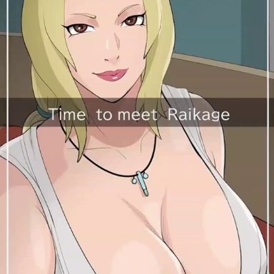 naruto, naruto (series), naruto shippuden, snapchat, tsunade, raikage art, 1girls, big breasts, blonde hair, breasts, busty, cleavage, clothed, female, female focus