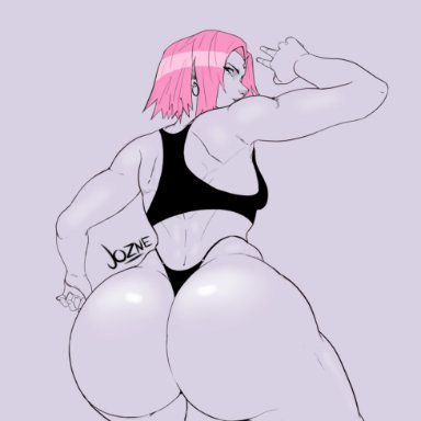 naruto, naruto: the last, naruto (series), naruto shippuden, shounen jump, sakura haruno, jozne, 1girls, amazon, ass, ass focus, back muscles, back view, biceps, big ass