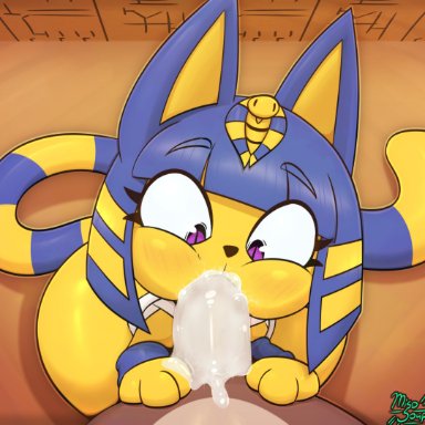 animal crossing, nintendo, ankha (animal crossing), miso souperstar, 3 toes, alternate body type, ambiguous species, anthro, anthro on feral, anthro penetrating, anthro penetrating feral, armband, big penis, black nose, black pupils