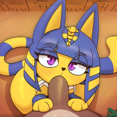 animal crossing, nintendo, ankha (animal crossing), miso souperstar, 3 toes, alternate body type, ambiguous species, anthro, anthro on feral, anthro penetrating, anthro penetrating feral, armband, big penis, black nose, black pupils
