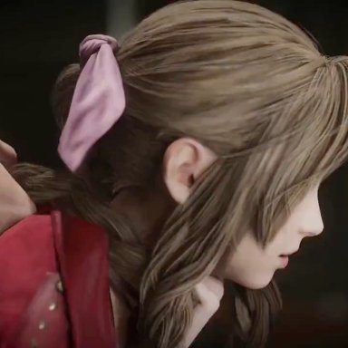 final fantasy, final fantasy vii, final fantasy vii remake, square enix, aerith gainsborough, initial a, 1boy, 1girls, clothed female nude male, clothed sex, collar, doggy style, faceless male, female, from behind