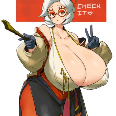 nintendo, tears of the kingdom, the legend of zelda, purah, sinensian, 1girls, alternate breast size, breasts, cleavage, clothed, female, hips, huge breasts, massive breasts, red eyes