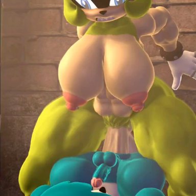 sega, sonic (series), sonic the hedgehog (series), kitsunami the fennec, surge the tenrec, countersfm, plumenjoyerse, 1boy, 1futa, anal, anal sex, anthro, big breasts, big dom small sub, cum