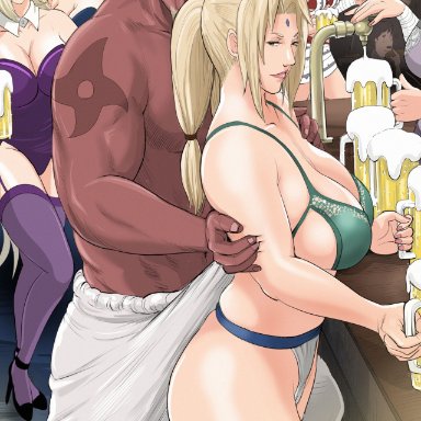 naruto, naruto shippuden, hyuuga hinata, ino yamanaka, kurenai yuhi, nii yugito, raikage, sakura haruno, samui, tsunade, raikage art, 1boy, alcohol, blonde hair, curvy