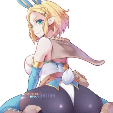 nintendo, tears of the kingdom, the legend of zelda, princess zelda, zelda (tears of the kingdom), hotvr, 1girls, ass, blonde hair, breasts, bunny ears, bunny girl, clothed, female, huge ass