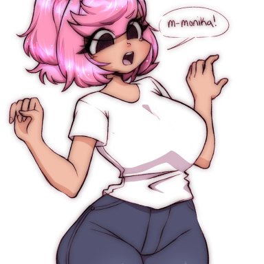 doki doki literature club, pinkbobatoo, stereodaddy, 1girls, big breasts, breast expansion, breast growth, breasts, clothed, clothes, clothing, cowboy shot, expansion, female, female focus