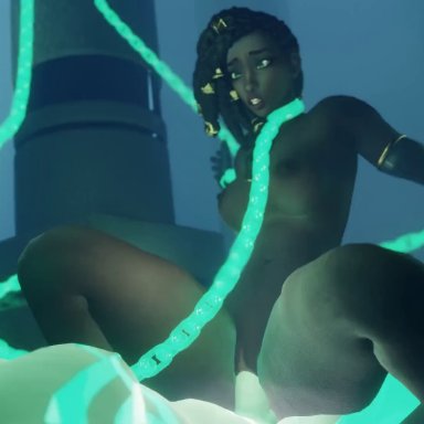 league of legends, senna (league of legends), thresh, unbound thresh, rougenine, 1boy, 1girls, black hair, bondage, breasts, chains, clothing, cowgirl position, dark-skinned female, dark skin