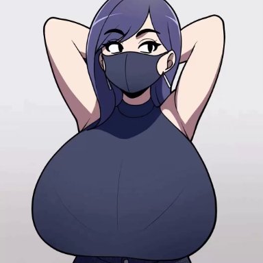 original character, jam-orbital, lehornysfx, lehornysfx3d, violetva, 1girls, arms up, big breasts, black eyes, bounce, bouncing breasts, bra visible through clothes, bralines, breasts, clothed