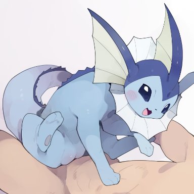 nintendo, pokemon, eeveelution, generation 1 pokemon, pok&#233;mon (species), pokemon (species), vaporeon, youjomodoki, 3 toes, biped, black eyes, black nose, blue body, blue fur, blush