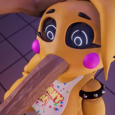 five nights at freddy's, five nights at freddy's 2, scottgames, toy chica (fnaf), deanm1ken, animatronic, anthro, deepthroat, duo, fellatio, female, furry, human, machine, male