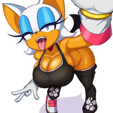 sega, sonic (series), sonic riders, sonic the hedgehog (series), rouge the bat, themilkman, 1girls, anthro, armwear, bat, bat wings, big breasts, black pants, blue eyes, blue eyeshadow