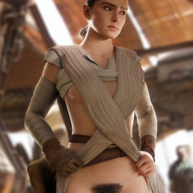 lucasfilm, star wars, the force awakens, background characters, rey, netcrum, 1girls, armwear, blurry background, breasts, brown hair, clothed, clothing, detailed background, embarrassed