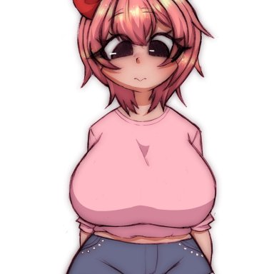 doki doki literature club, pinkbobatoo, stereodaddy, 1girls, alternate breast size, big breasts, bow, breasts, curvy, female, female only, huge boobs, huge breasts, human, human only