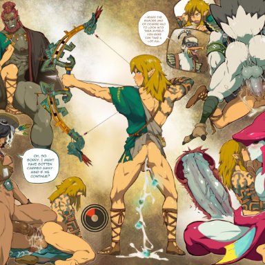 tears of the kingdom, the legend of zelda, ganondorf, link, link (tears of the kingdom), penn (totk), sidon (zelda), tauro (the legend of zelda), lilprincyvi, anal, anal sex, anthro, cum leaking, furry, gay