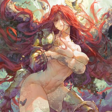 elden ring, fromsoftware, malenia blade of miquella, cutesexyrobutts, abs, arm on breast, armor, beautiful, big breasts, breasts, busty, child bearing hips, closed mouth, covering, covering breasts