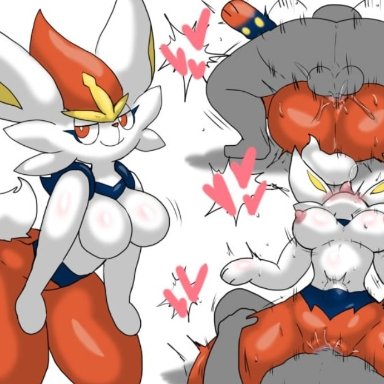 nintendo, pokemon, cinderace, female cinderace, pok&#233;mon (species), enigi09, anthro, big ass, big breasts, bunny ears, bunny tail, female, female penetrated, furry, hearts around body