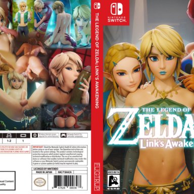 nintendo, nintendo switch, the legend of zelda, link, fugtrup, 2girls, ass, ass grab, femboy, game cover, gay sex, makeup, naked, sex, tentacle