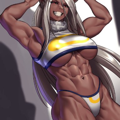 my hero academia, miruko, rumi usagiyama, phoebus art, 1girls, :d, abs, armpits, ass, biceps, breasts, bunny ears, bunny girl, collarbone, covered nipples