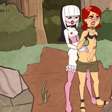 the ridonculous race, total drama island, crimson (tdi), zoey (tdi), kuroki-hollow, 2futas, anal, areolae, big breasts, big penis, breasts, cum, duo, ejaculation, erection